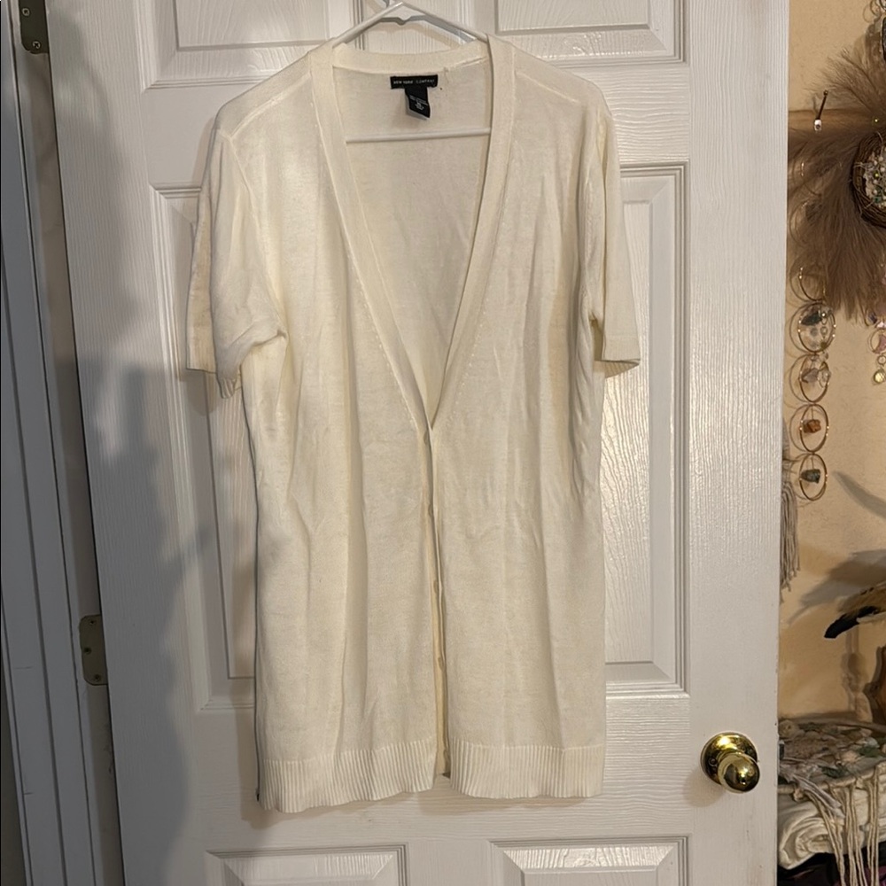 New York & Company Cream Cardigan Sweater Open Front